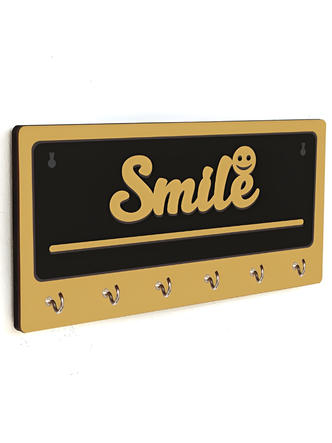 

CVANU Beige & Black Patterned Wooden 6 Hooks Key Holders