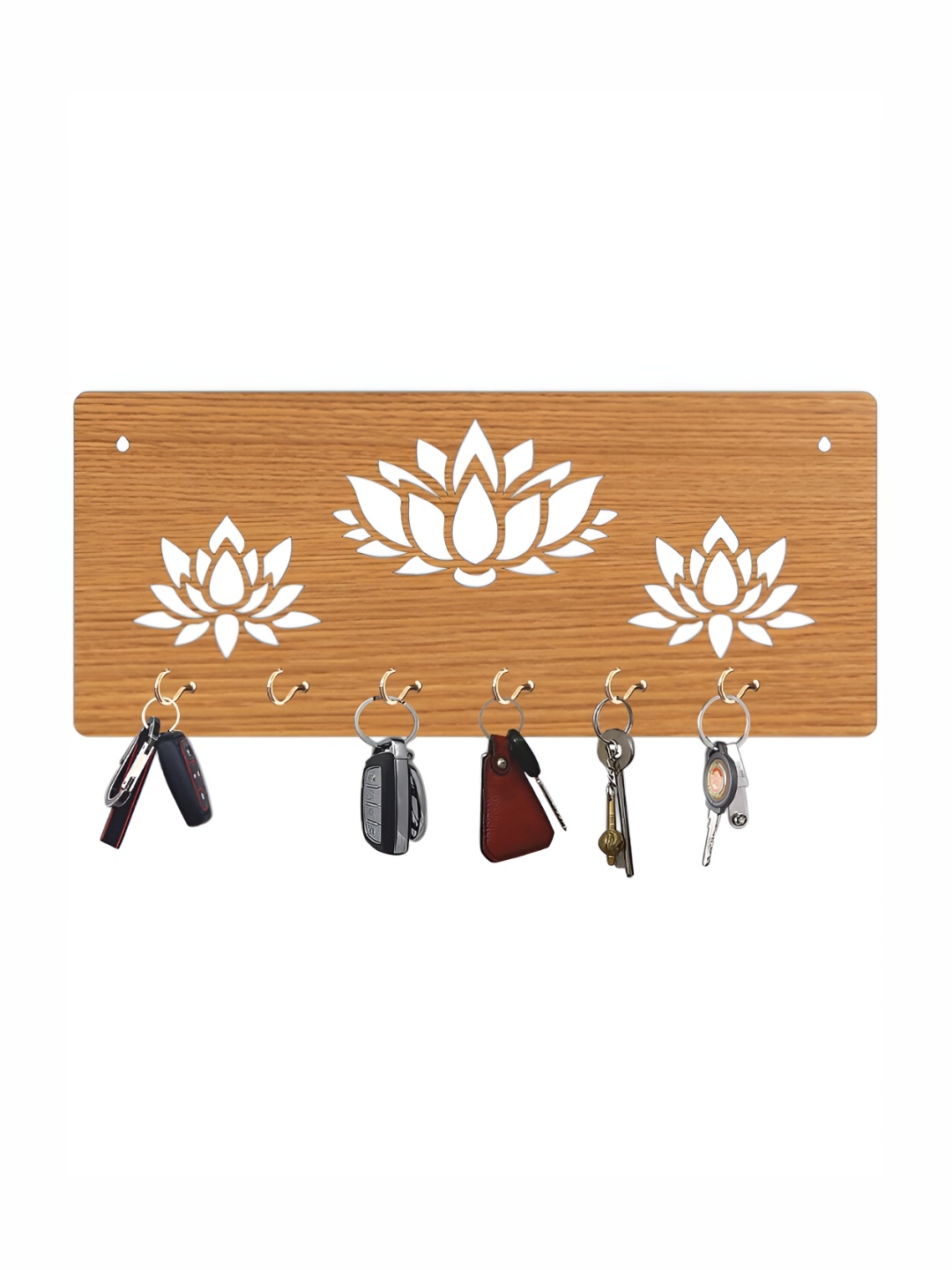 

CVANU Brown Patterned Wooden 6 Hooks Key Holders