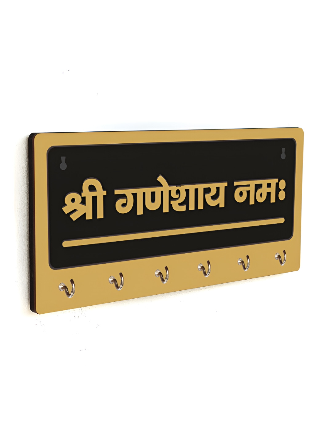 

CVANU Beige & Black Patterned Wooden 6 Hooks Key Holders