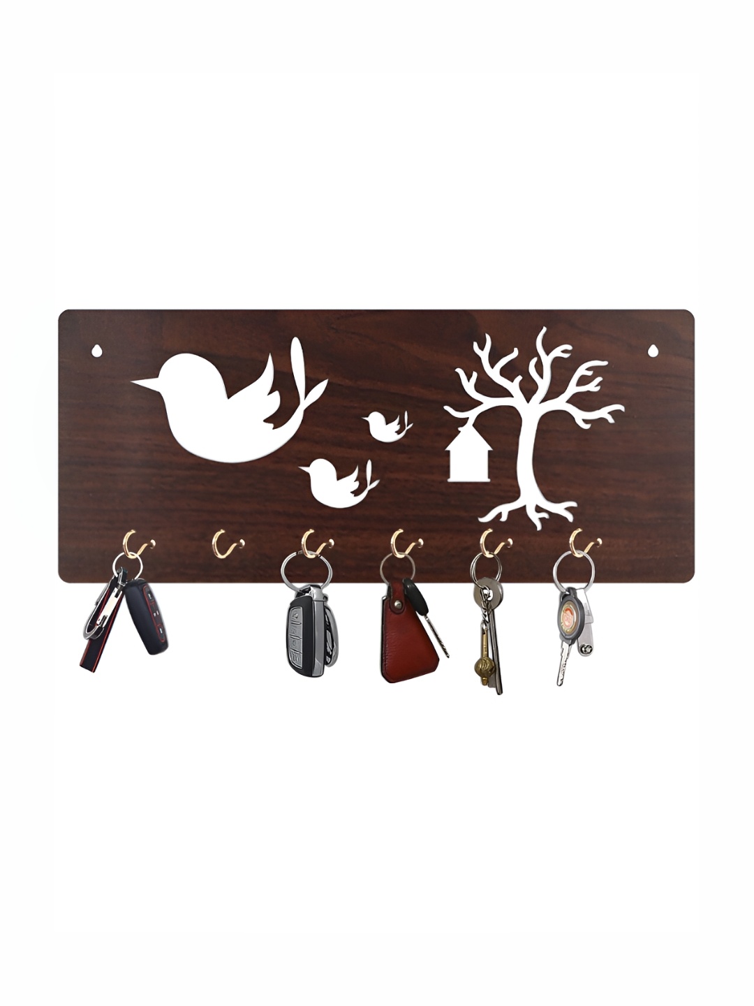 CVANU Brown & White Patterned Wooden Key Holders