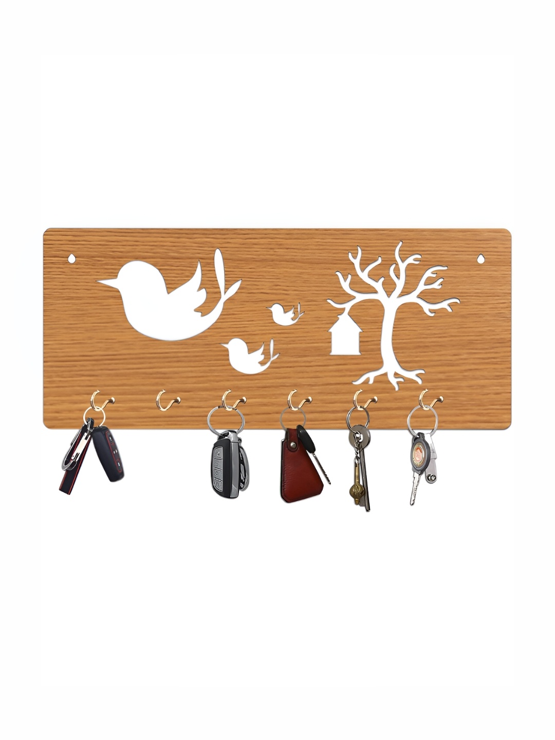 CVANU Brown & White Patterned Wooden Key Holders