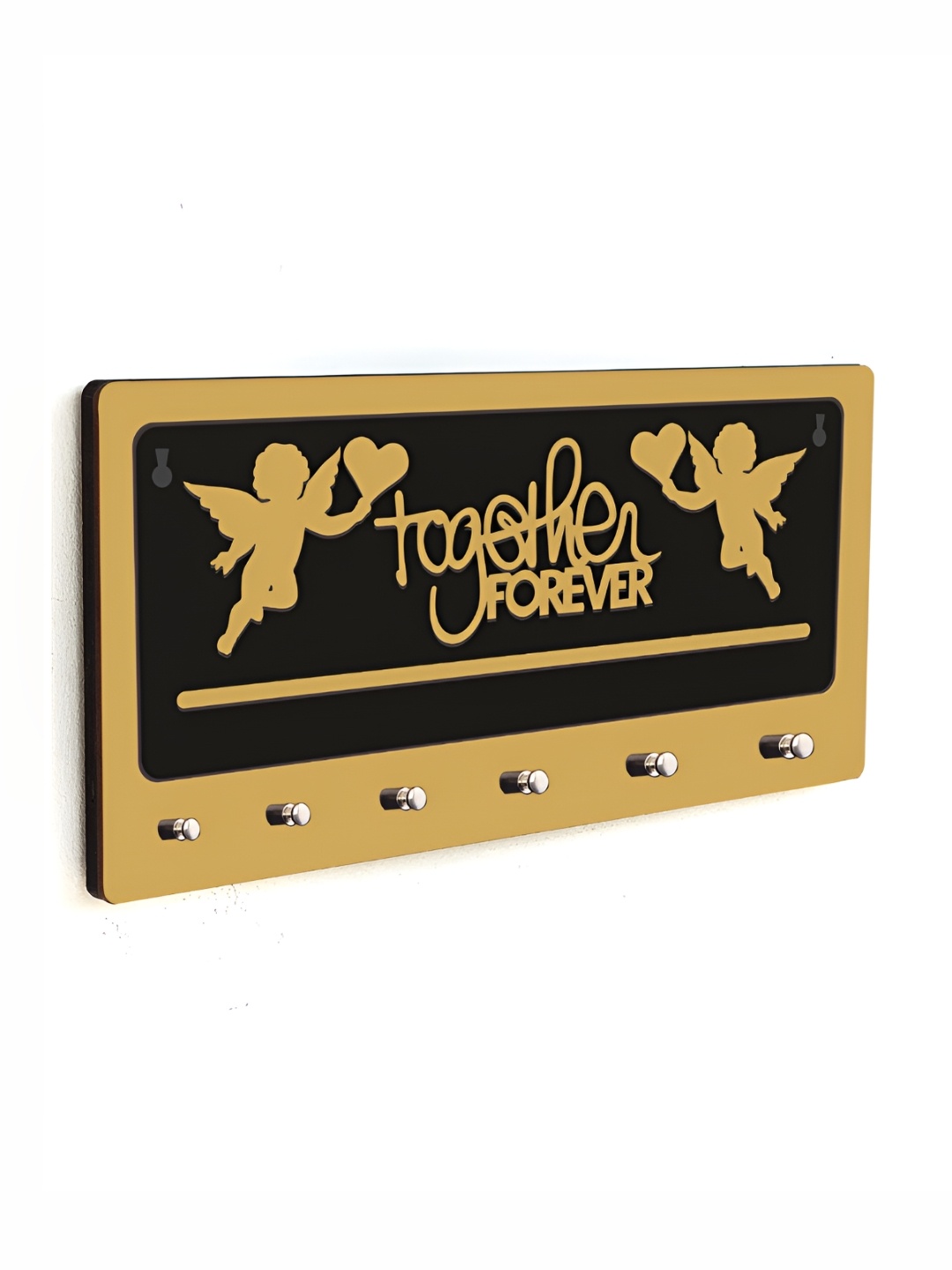 CVANU Beige & Black Patterned Wooden 6 Hooks Key Holders