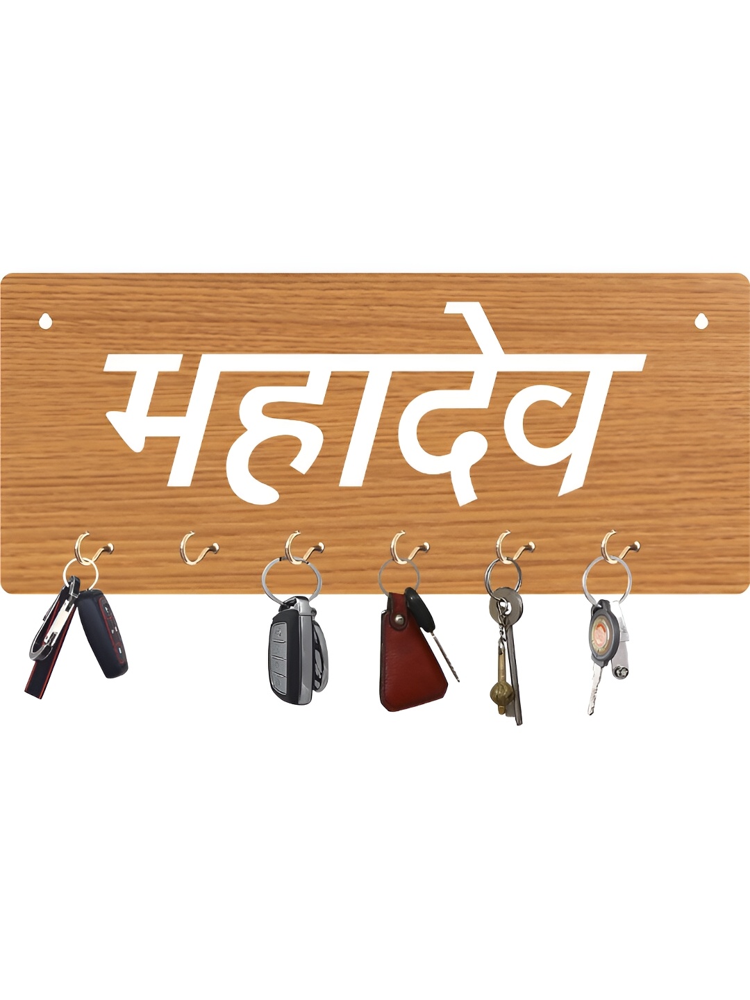 CVANU Brown Patterned Wooden 6 Hooks Key Holders