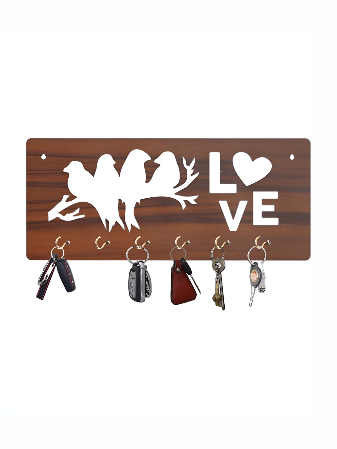 

CVANU Brown Patterned Wooden 6 Hooks Key Holders
