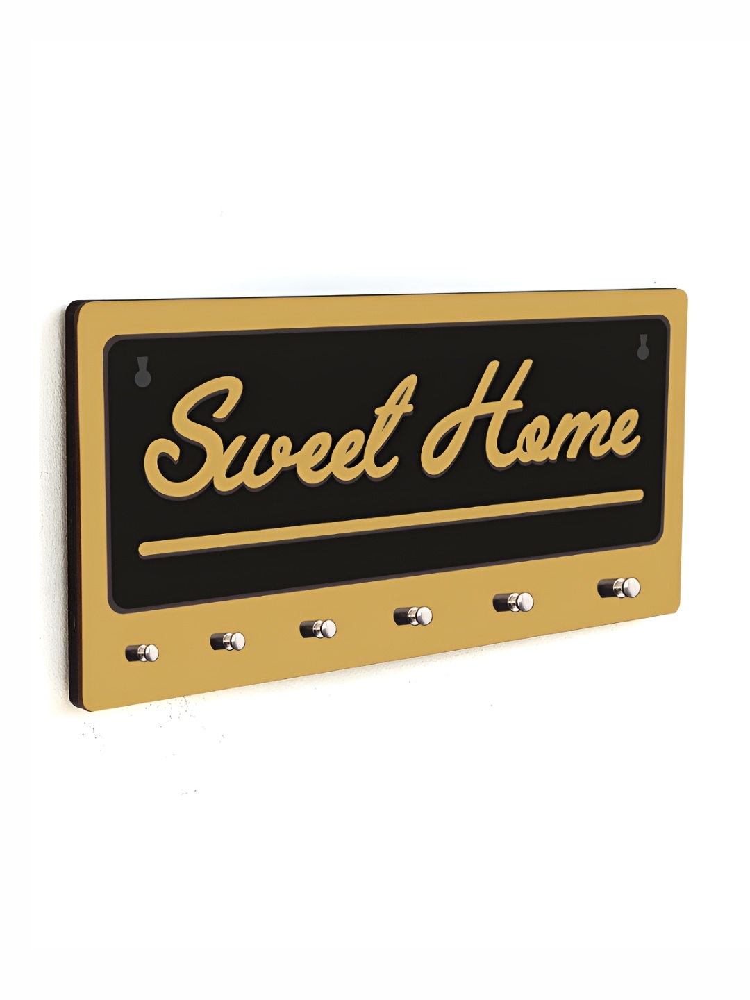 

CVANU Beige & Black Patterned Wooden 6 Hooks Key Holders