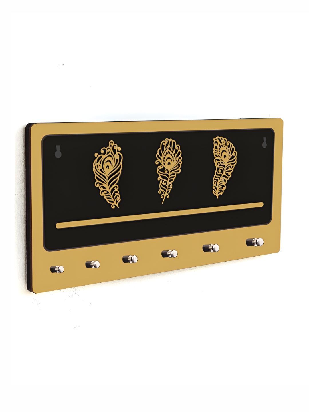 CVANU Beige & Black Patterned Wooden 6 Hooks Key Holders