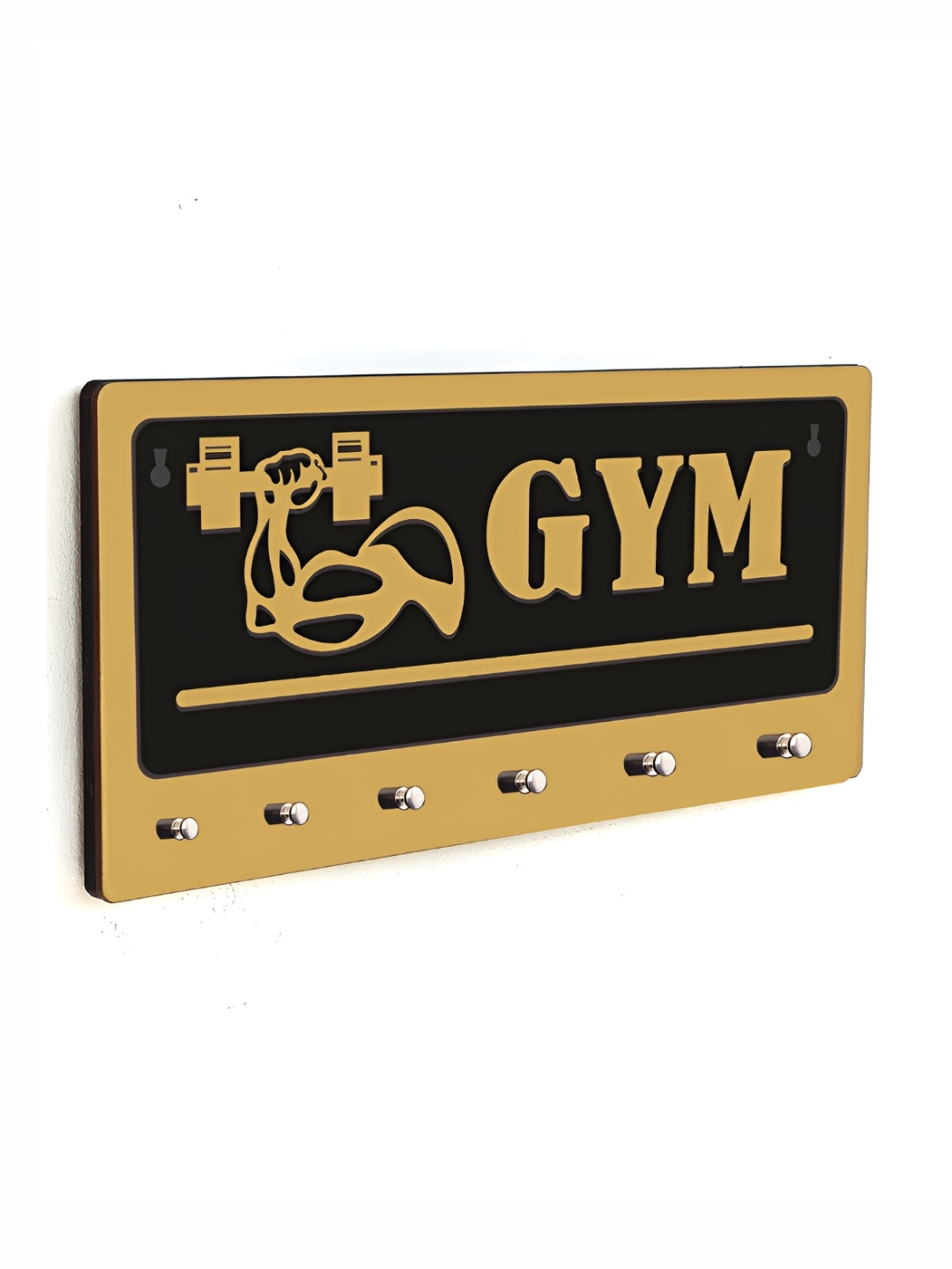 

CVANU Beige & Black Patterned Wooden 6 Hooks Key Holders