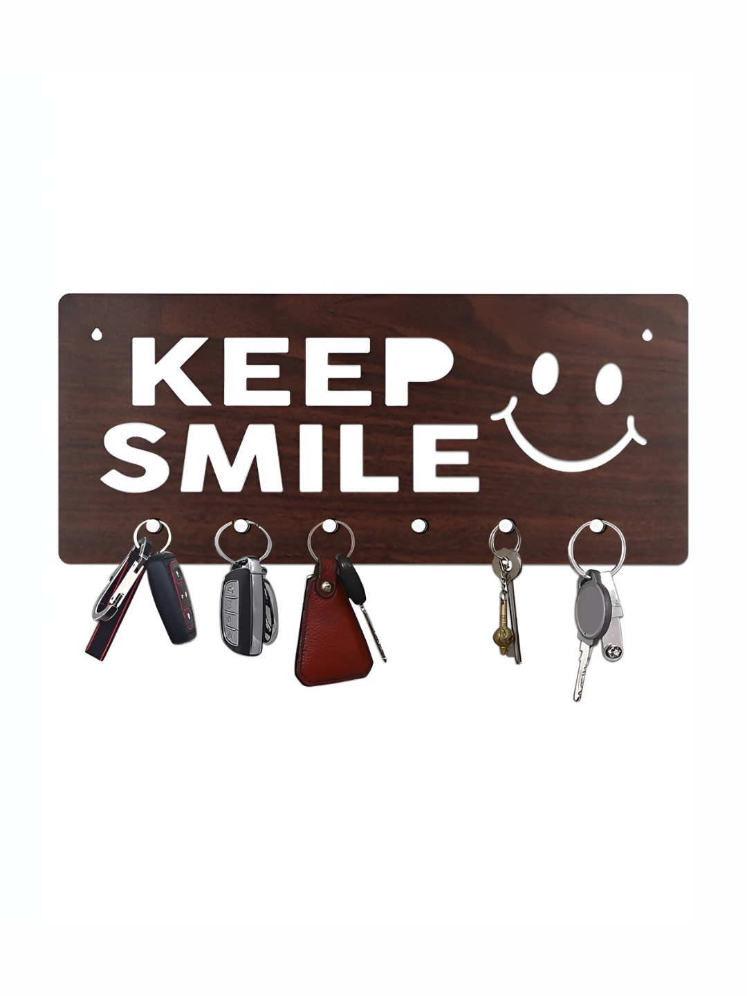 CVANU Brown Patterned Wooden 6 Hooks Key Holders