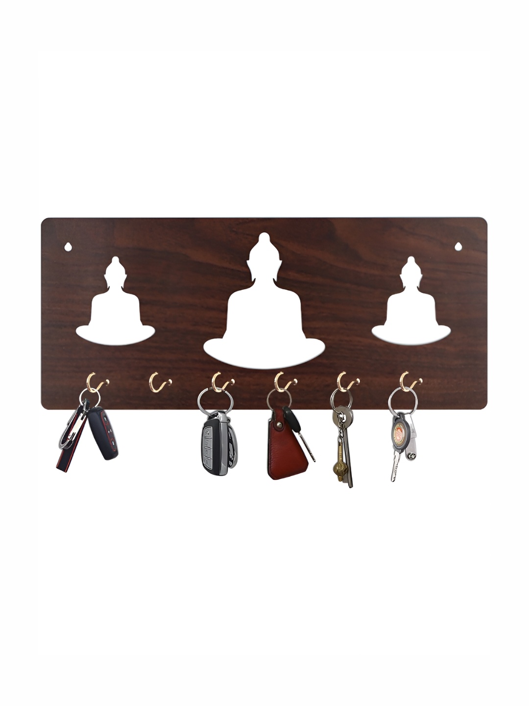 CVANU Brown Patterned Wooden 6 Hooks Key Holders