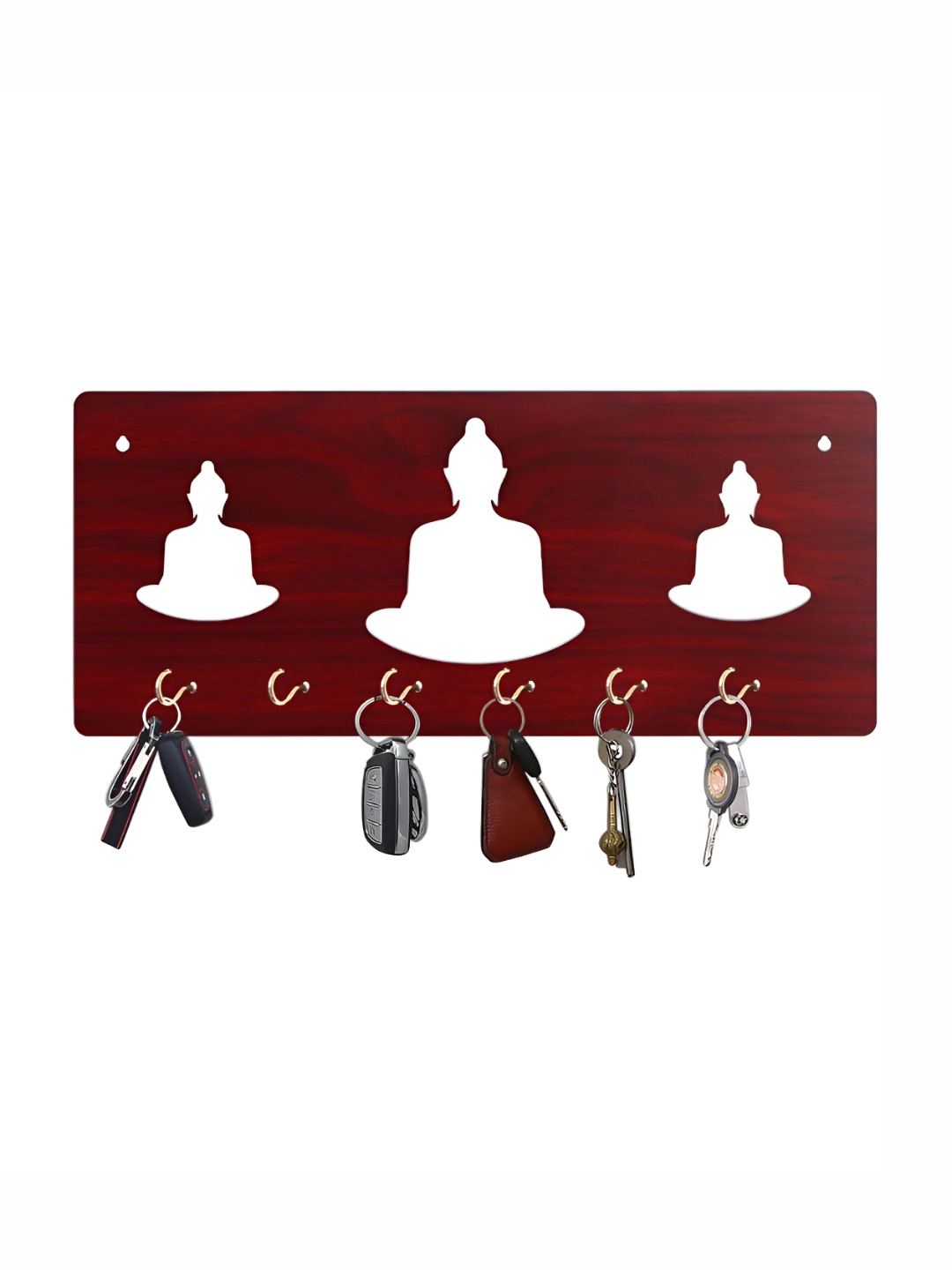

CVANU Brown Patterned Wooden 6 Hooks Key Holders