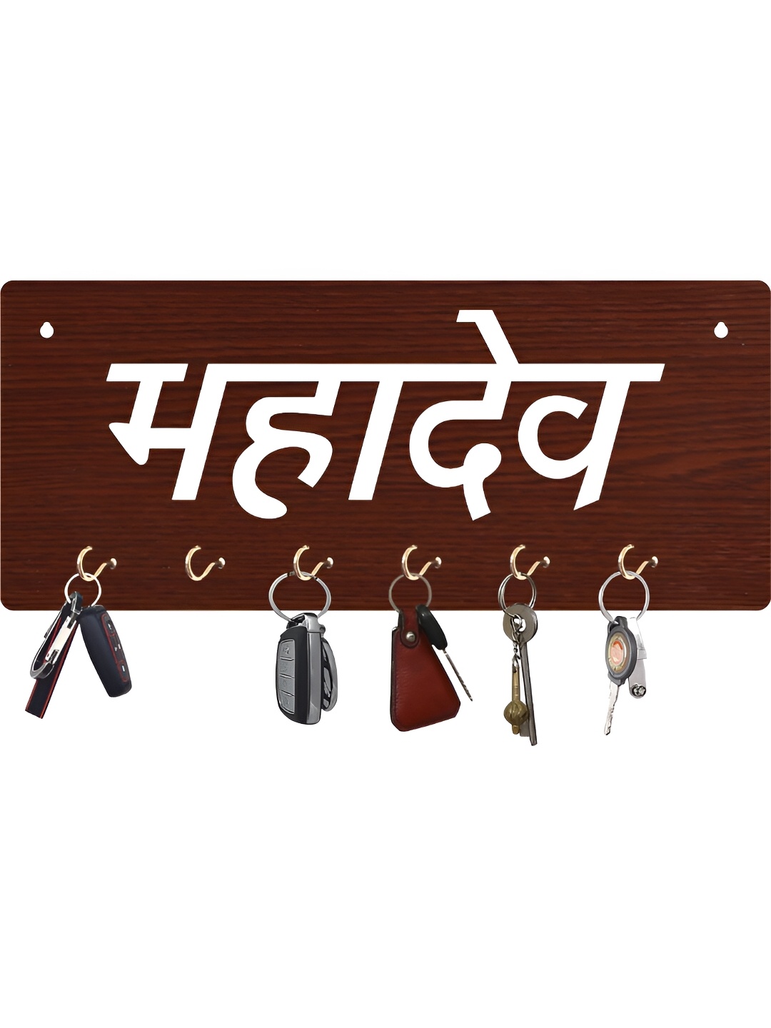 

CVANU Brown Patterned Wooden 6 Hooks Key Holders