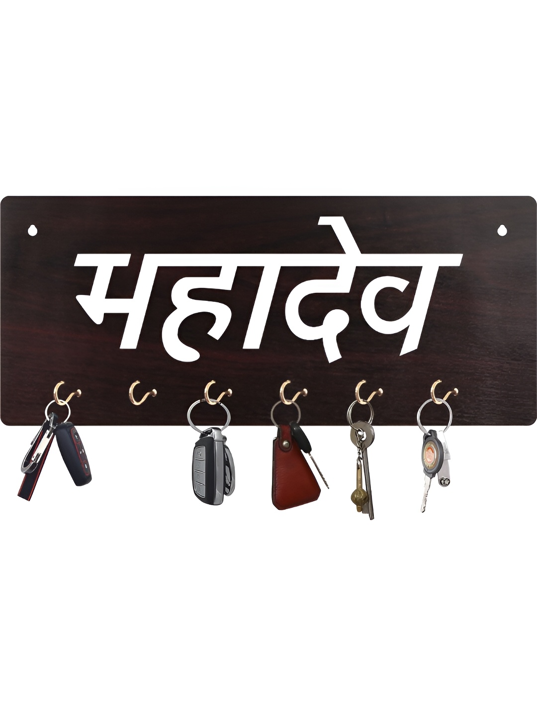 

CVANU Brown Patterned Wooden 6 Hooks Key Holders