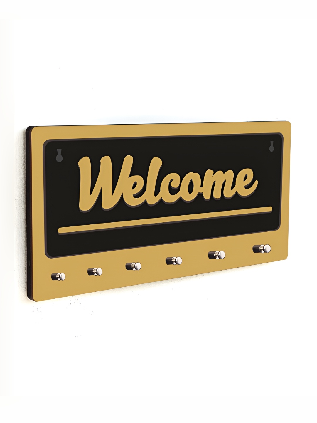 

CVANU Beige & Black Patterned Wooden 6 Hooks Key Holders