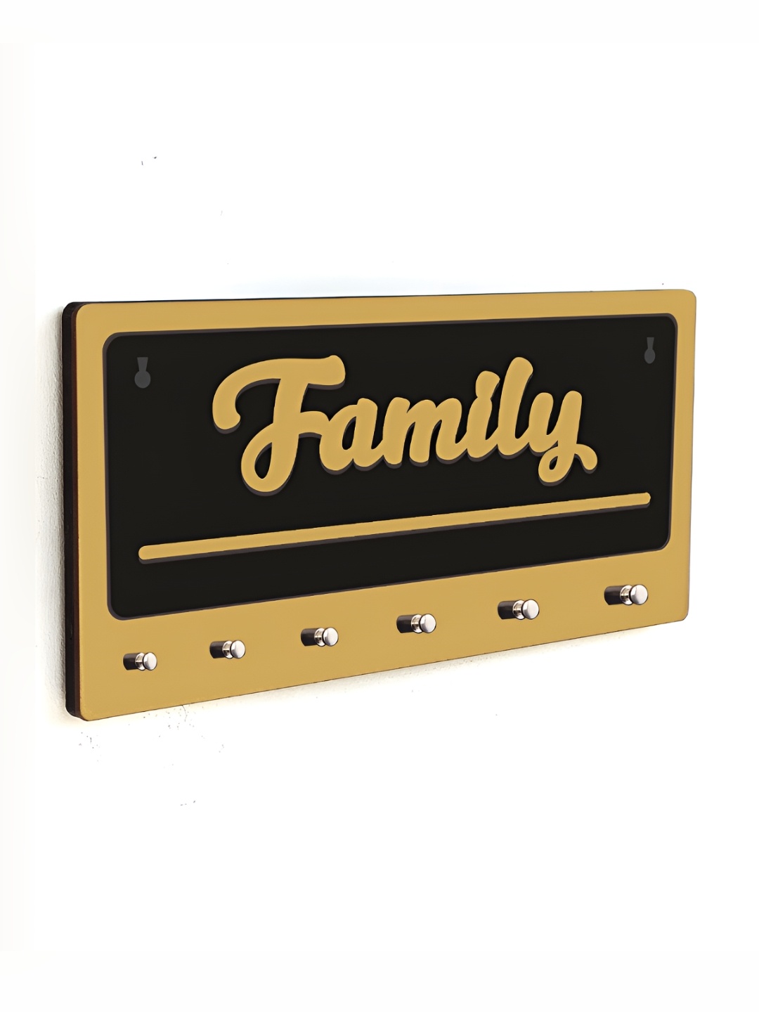 

CVANU Beige & Black Patterned Wooden 6 Hooks Key Holders