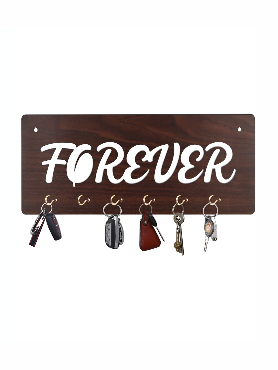 CVANU Brown Patterned Wooden 6 Hooks Key Holders