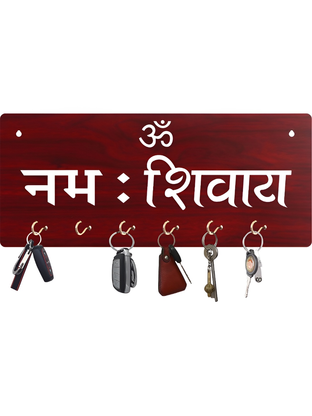 

CVANU Brown Patterned Wooden 6 Hooks Key Holders