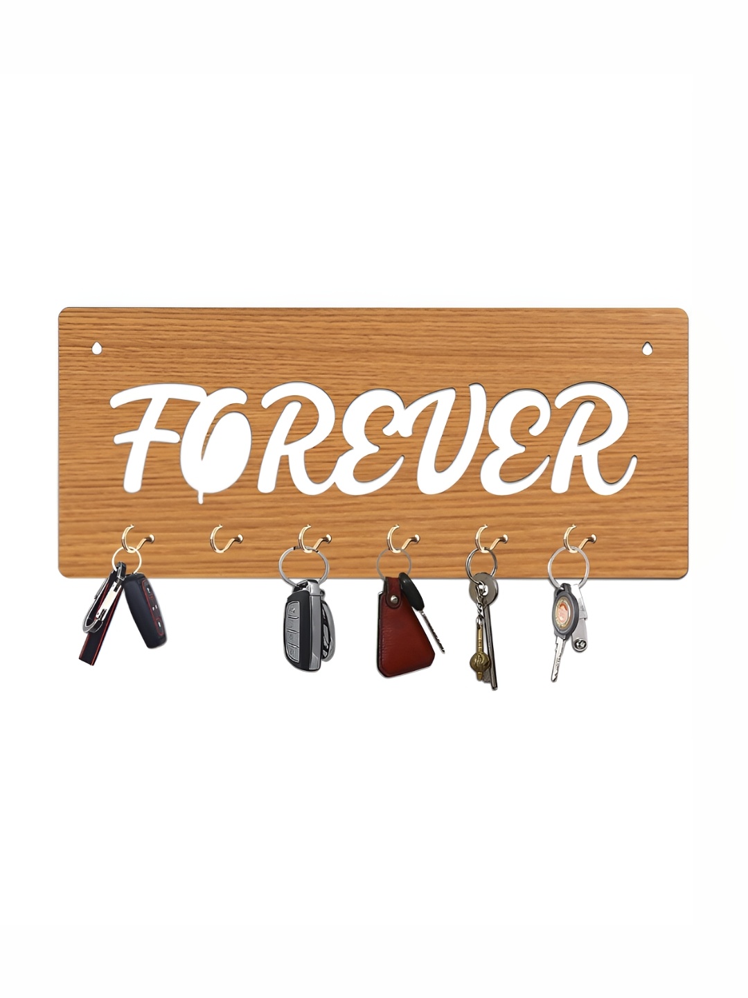 

CVANU Brown Patterned Wooden 6 Hooks Key Holders