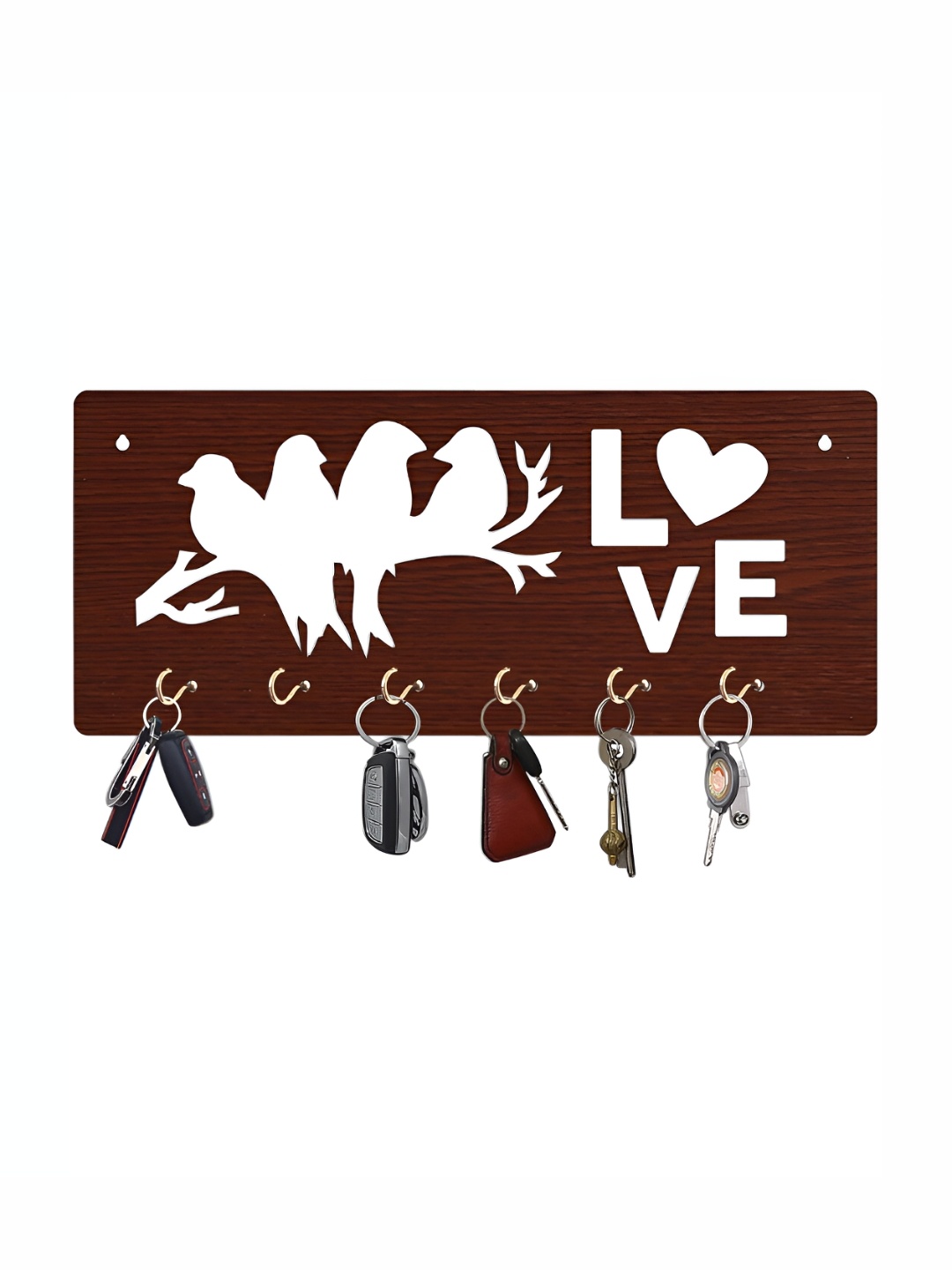 

CVANU Brown Patterned Wooden 6 Hooks Key Holders