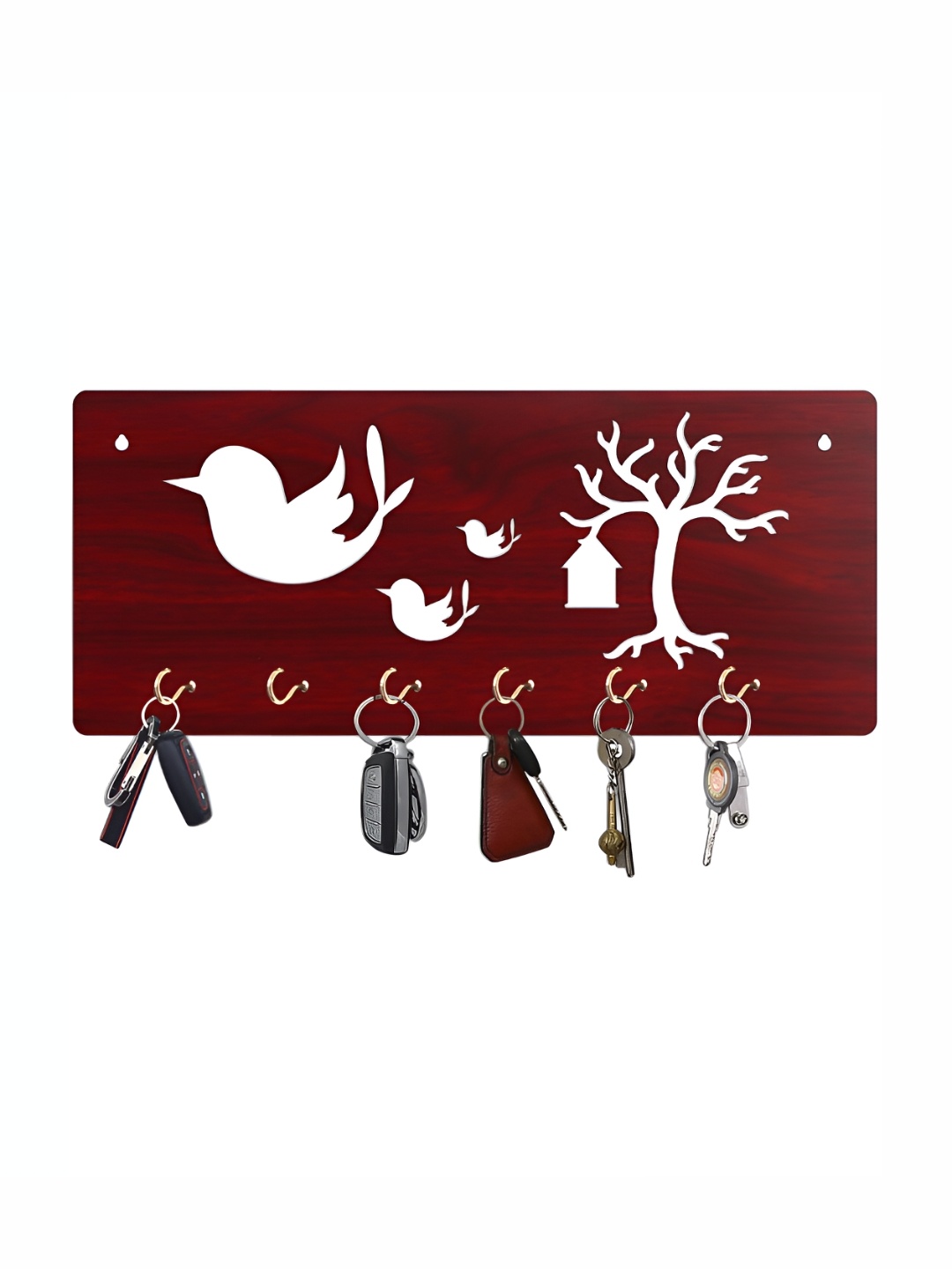 

CVANU Brown Patterned Wooden 6 Hooks Key Holders