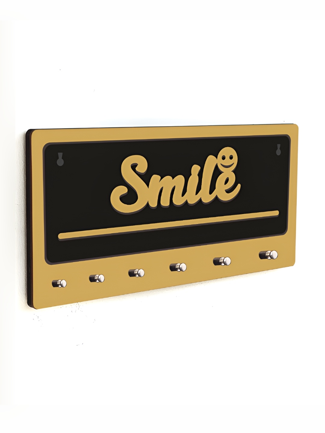 

CVANU Beige & Black Patterned Wooden 6 Hooks Key Holders