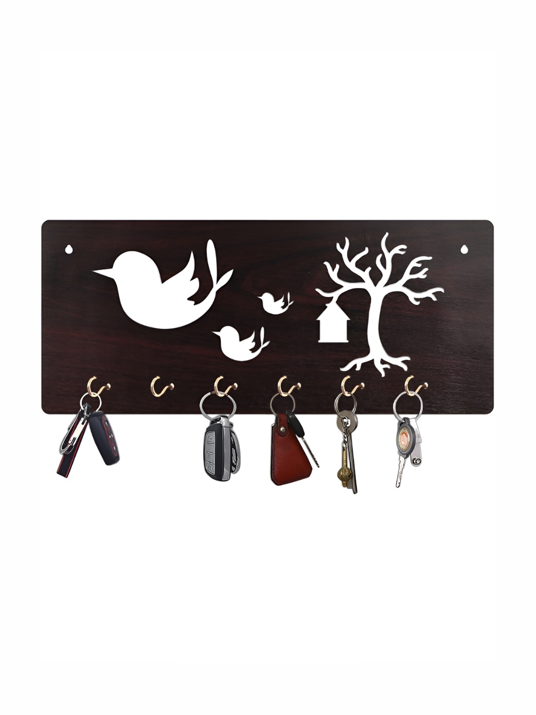 

CVANU Brown Patterned Wooden 6 Hooks Key Holders