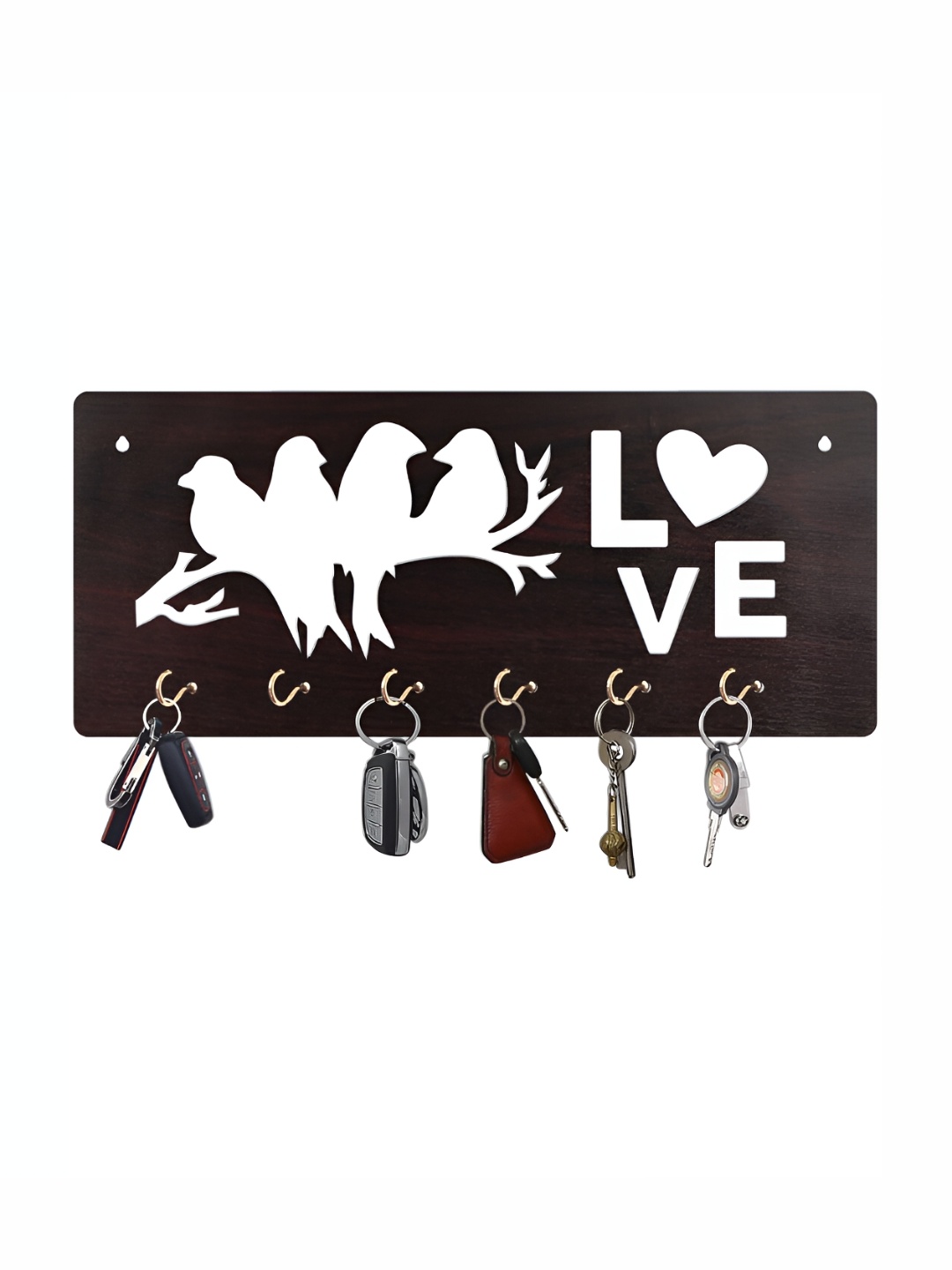 

CVANU Brown Patterned Wooden 6 Hooks Key Holders