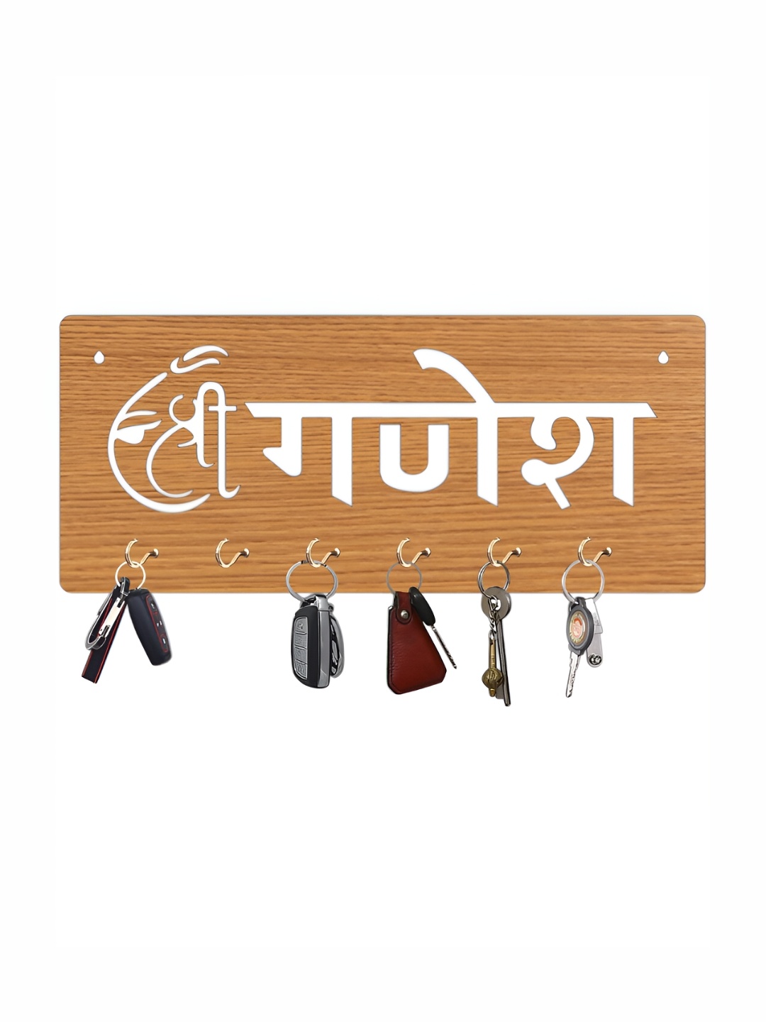 

CVANU Brown Patterned Wooden 6 Hooks Key Holders