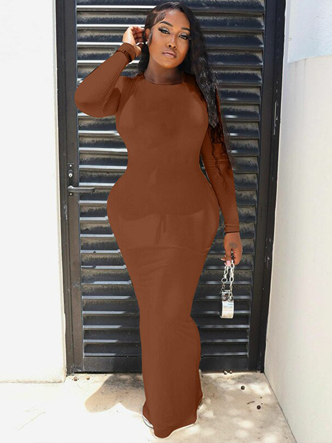 

StyleCast Brown Round Neck Bodycon Dress