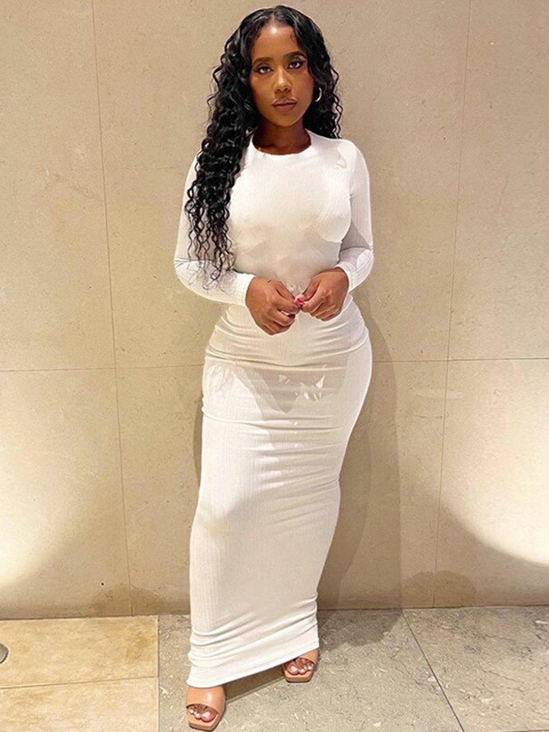 

StyleCast White Round Neck Bodycon Maxi Dress