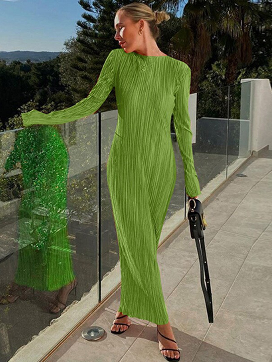 

StyleCast Green Self Design Sheath Maxi Dress