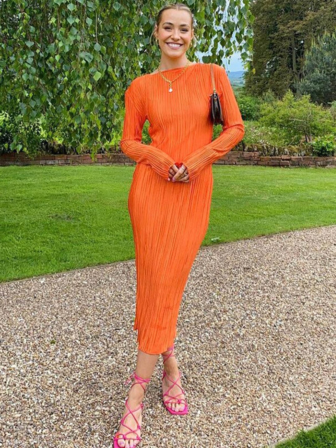 

StyleCast Orange Self Design Sheath Midi Dress