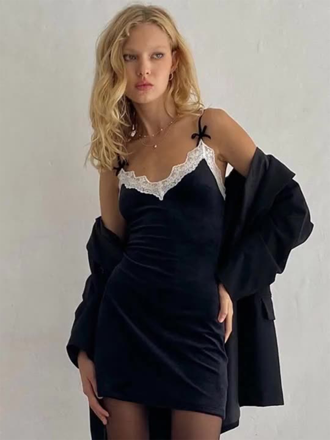 

StyleCast Black & White Shoulder Straps A Line Mini Dress