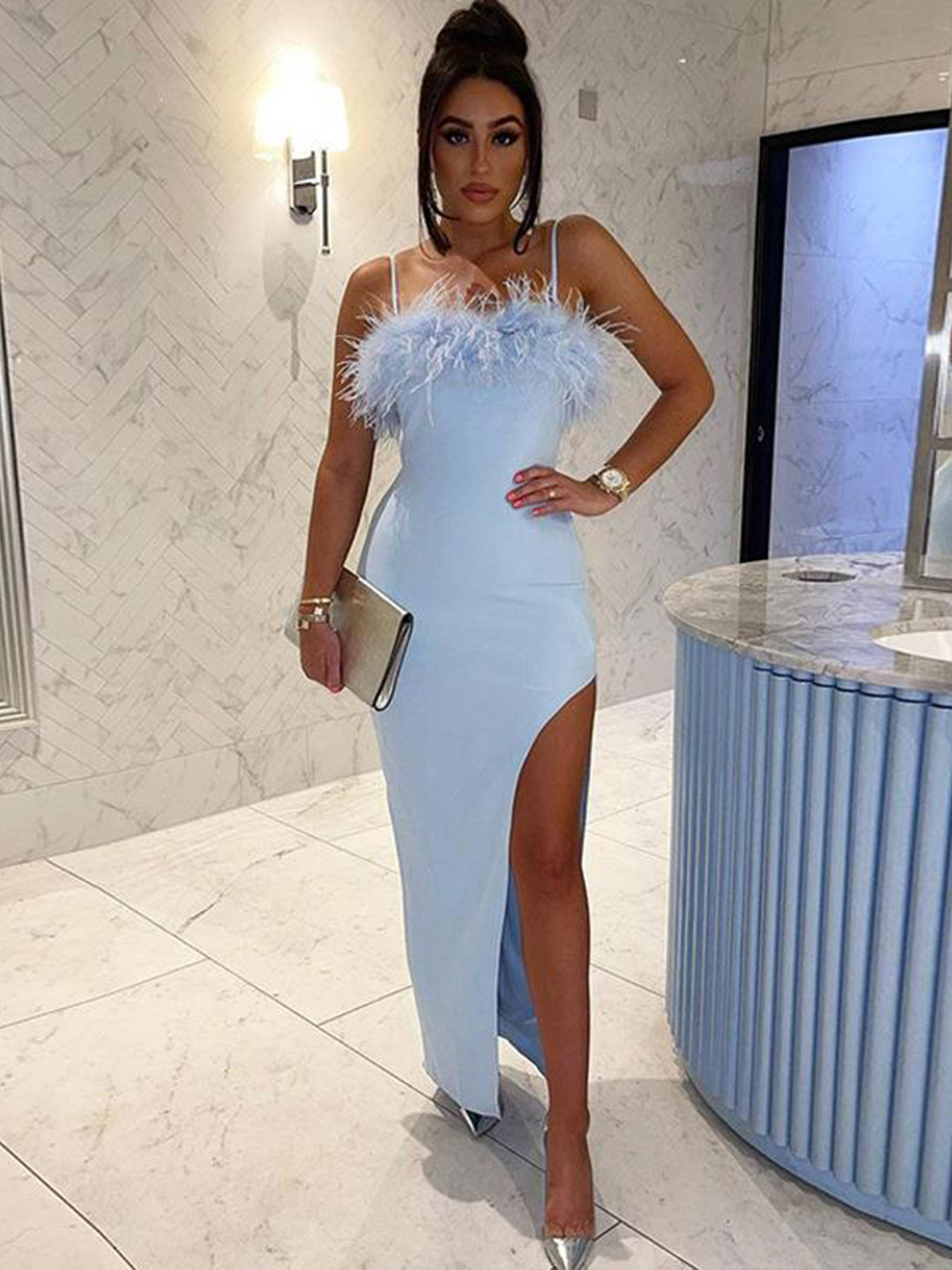 

StyleCast Blue Shoulder Straps Fringed Bodycon Dress