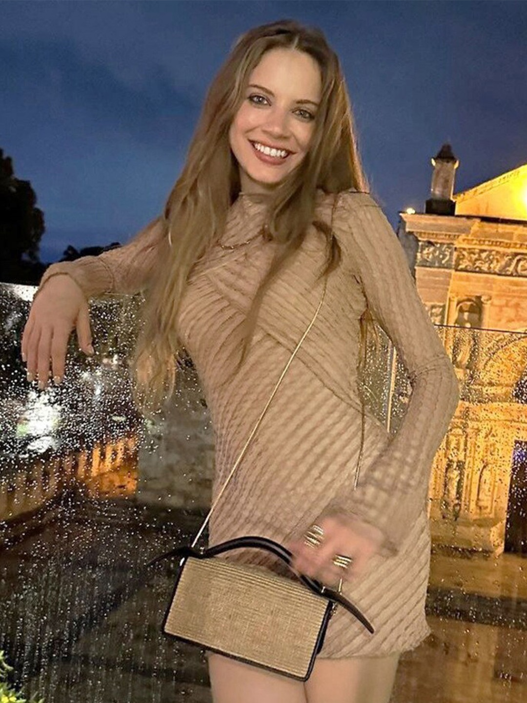 

StyleCast Khaki Self Design High Neck Long Sleeves Sheath Mini Dress