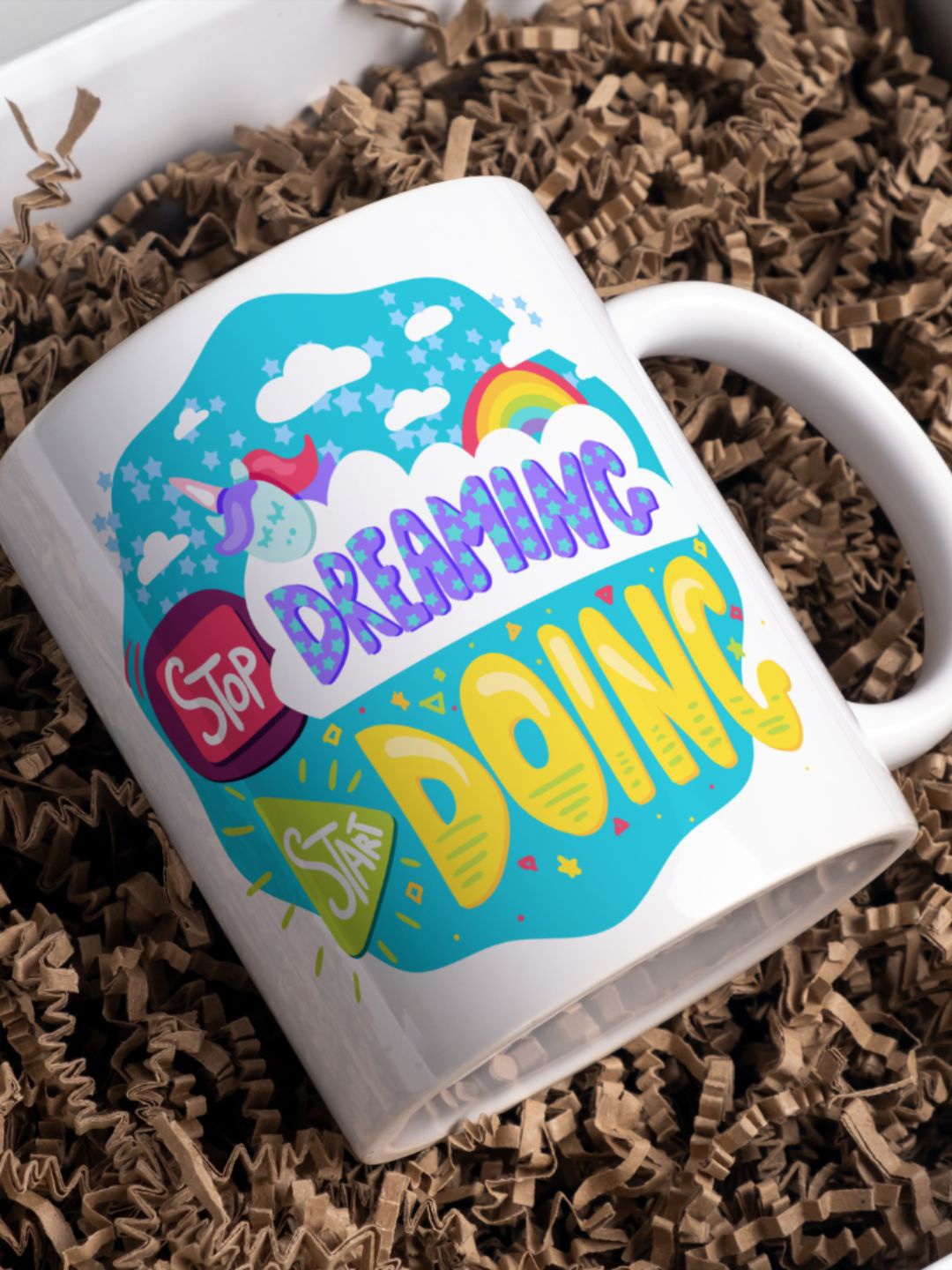 Home Decor Expert White & Blue Printed Ceramic Glossy Mug 300 ml