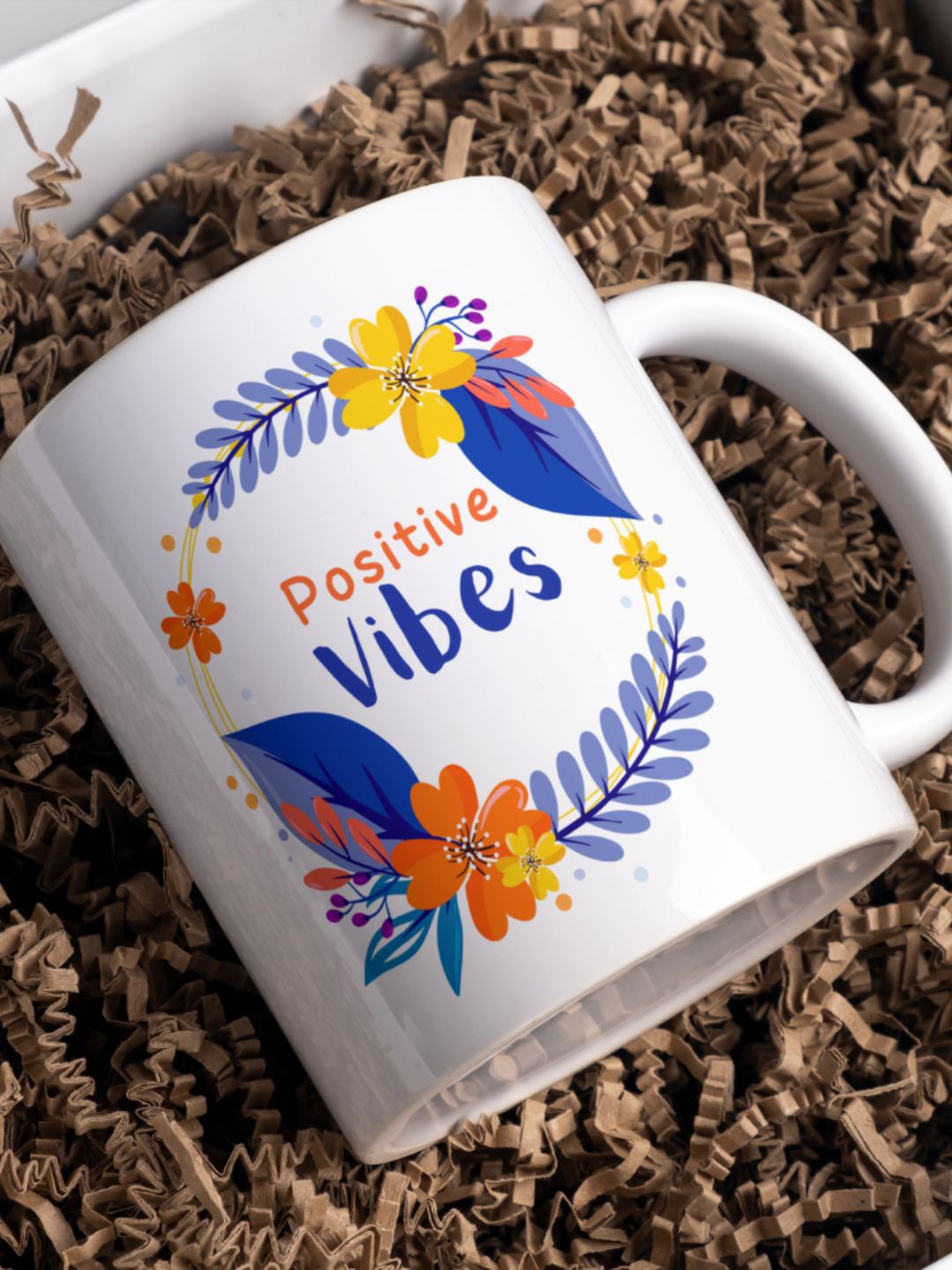 Home Decor Expert White & Blue Printed Ceramic Glossy Mug - 300 ML