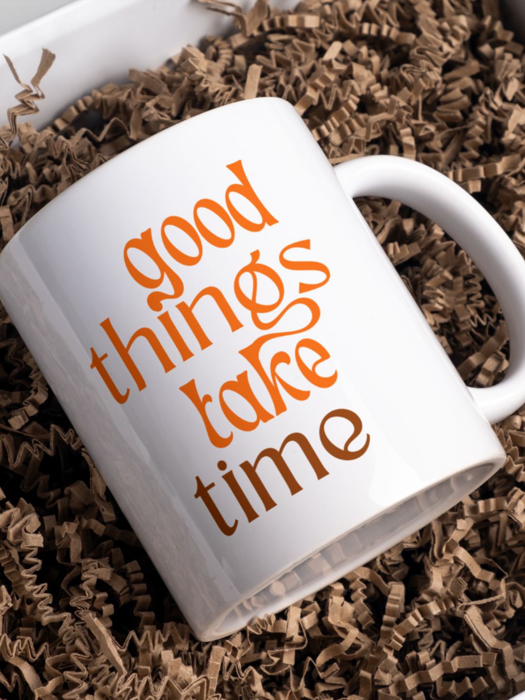 Home Decor Expert White & Orange Printed Ceramic Glossy Ceramic Glossy Mug 300 ml
