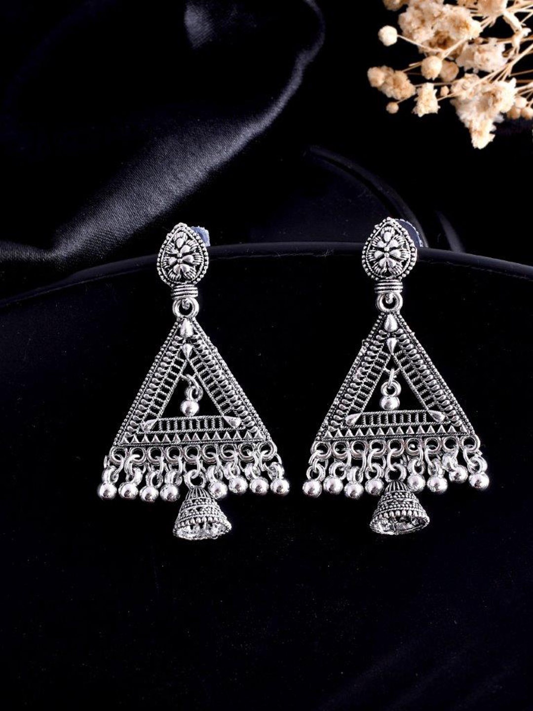 

VOJ Stainless Steel Oxidised Silver Plated Triangular Drop Earrings
