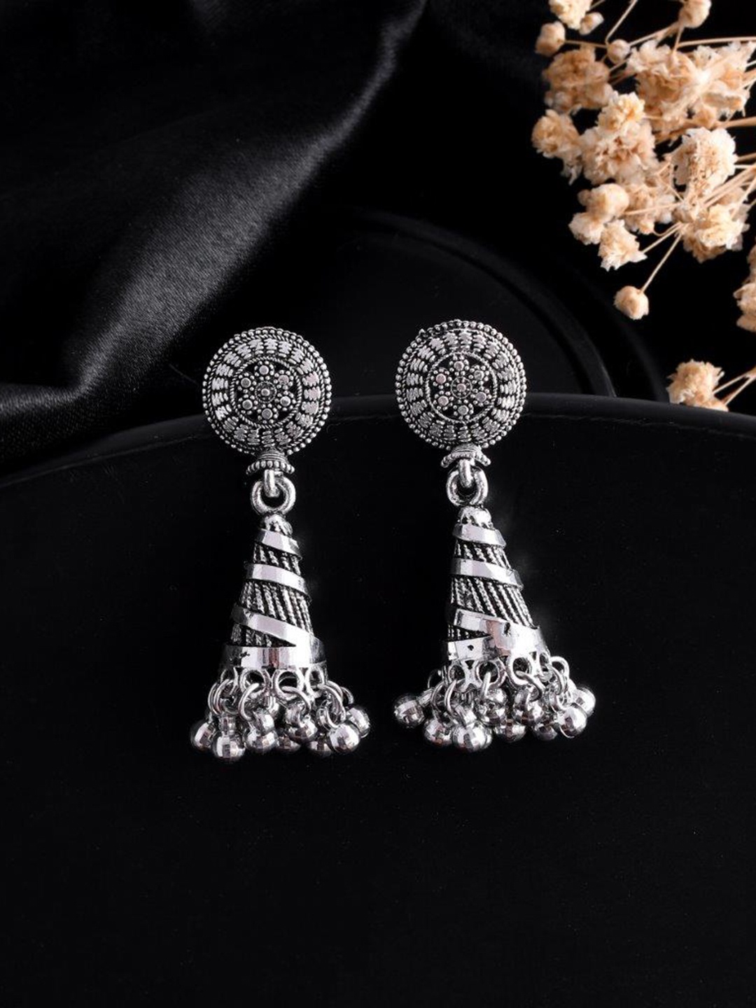 

VOJ Silver Plated Dome Shaped Jhumkas