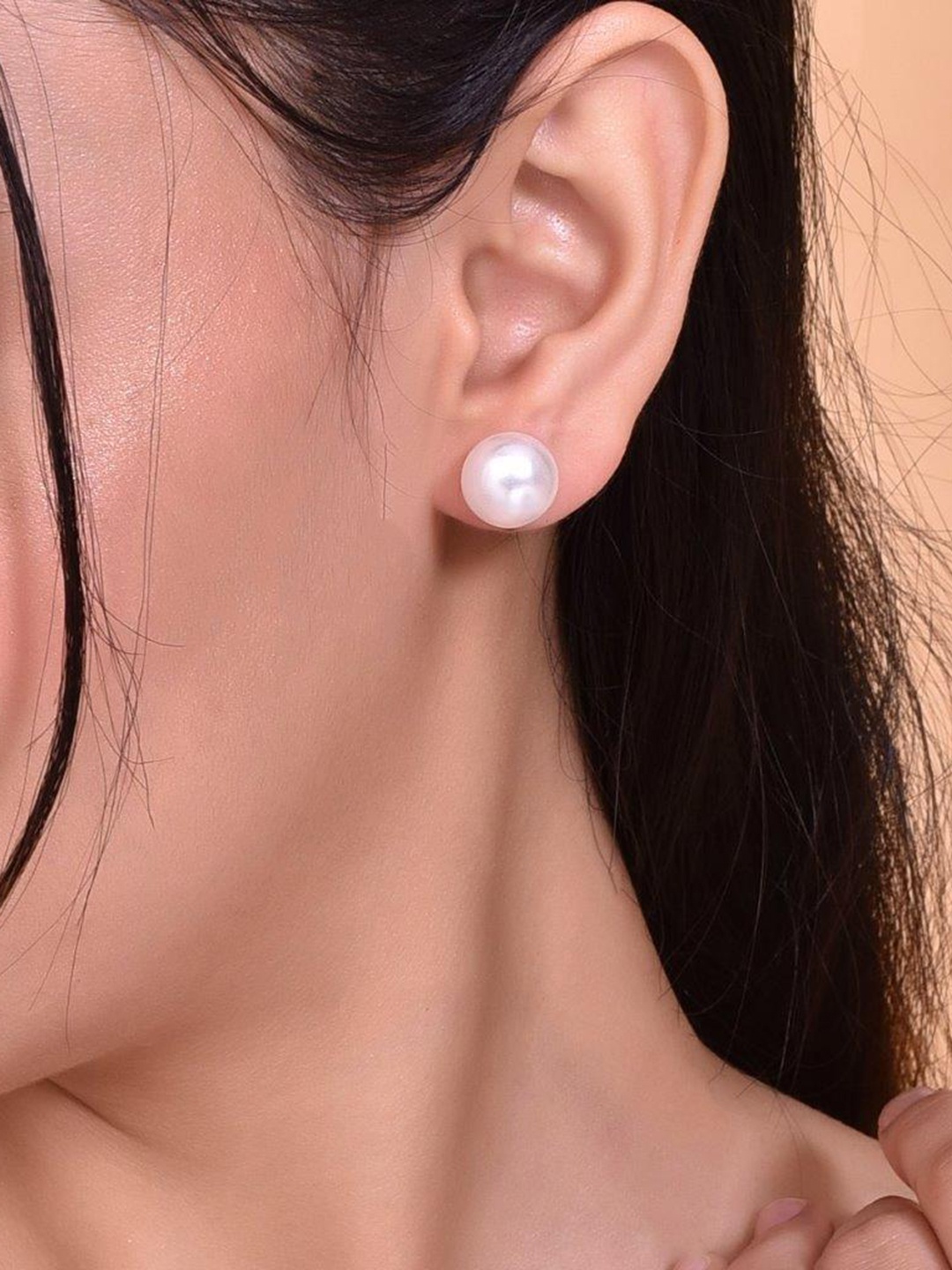 VOJ Stainless Steel Circular Beads Stud Earrings, Silver