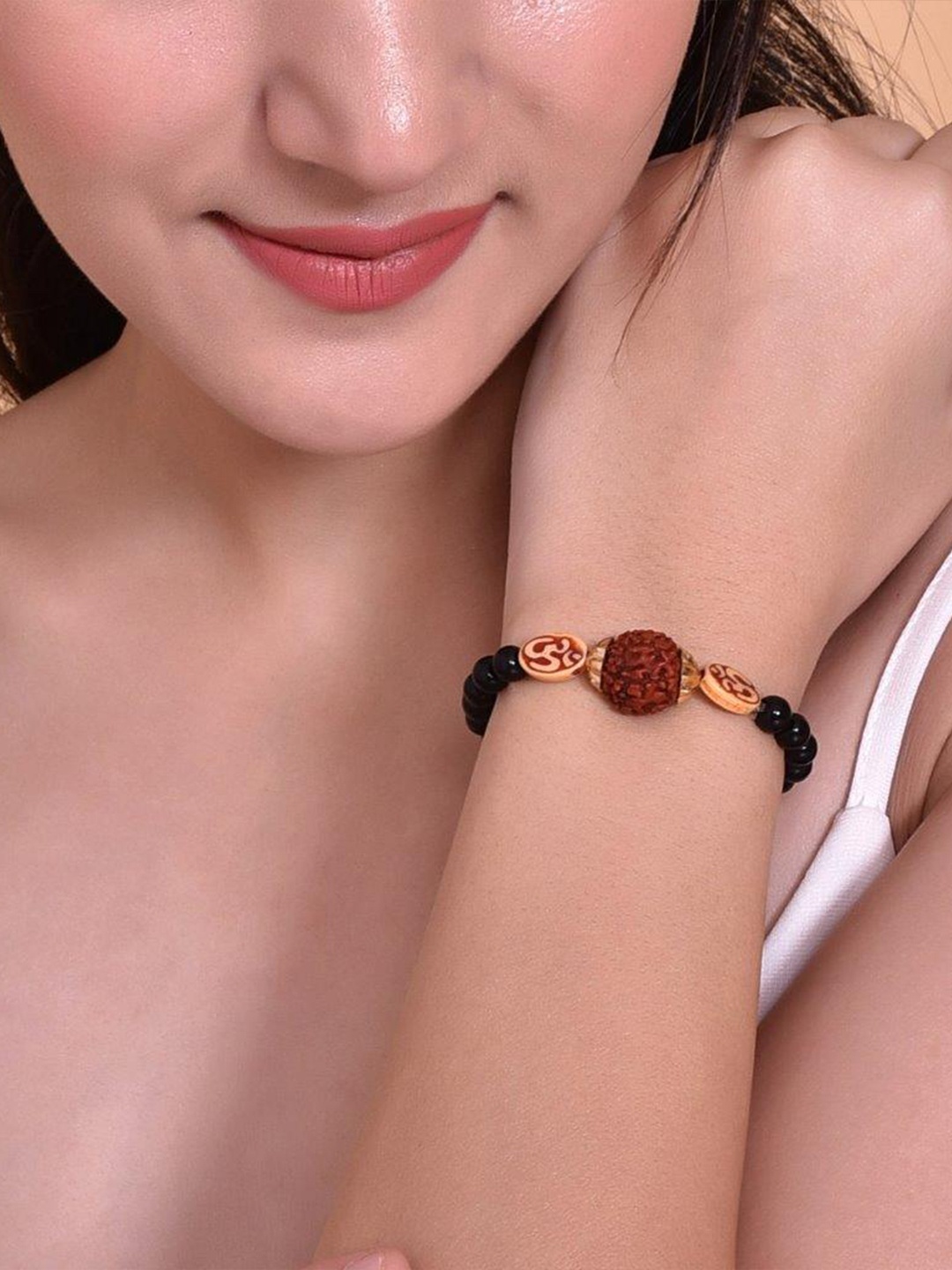VOJ Unisex Beaded Elasticated Bracelet, Black