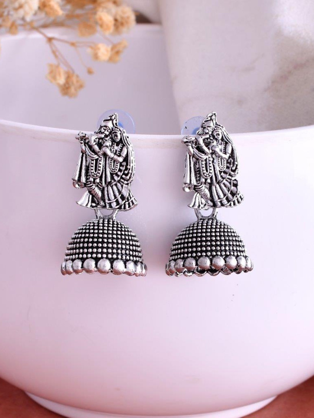

VOJ Oxidised Stainless Steel Silver Plated Dome Shaped Jhumkas