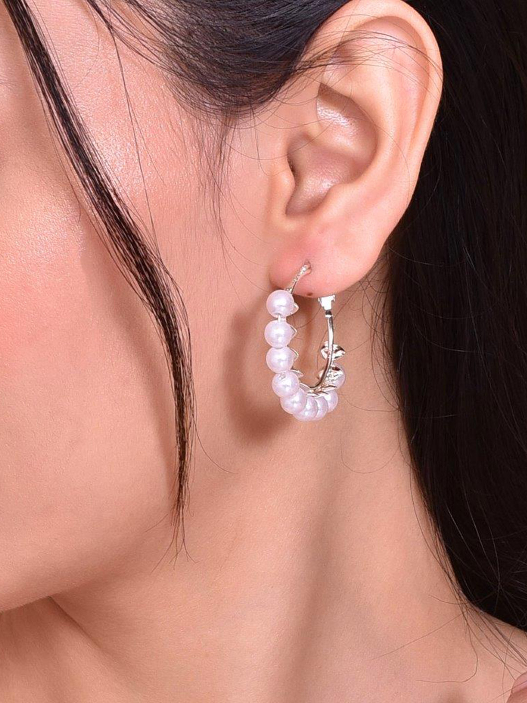 

VOJ Stainless Steel Silver Plated Circular Beaded Hoop Earrings