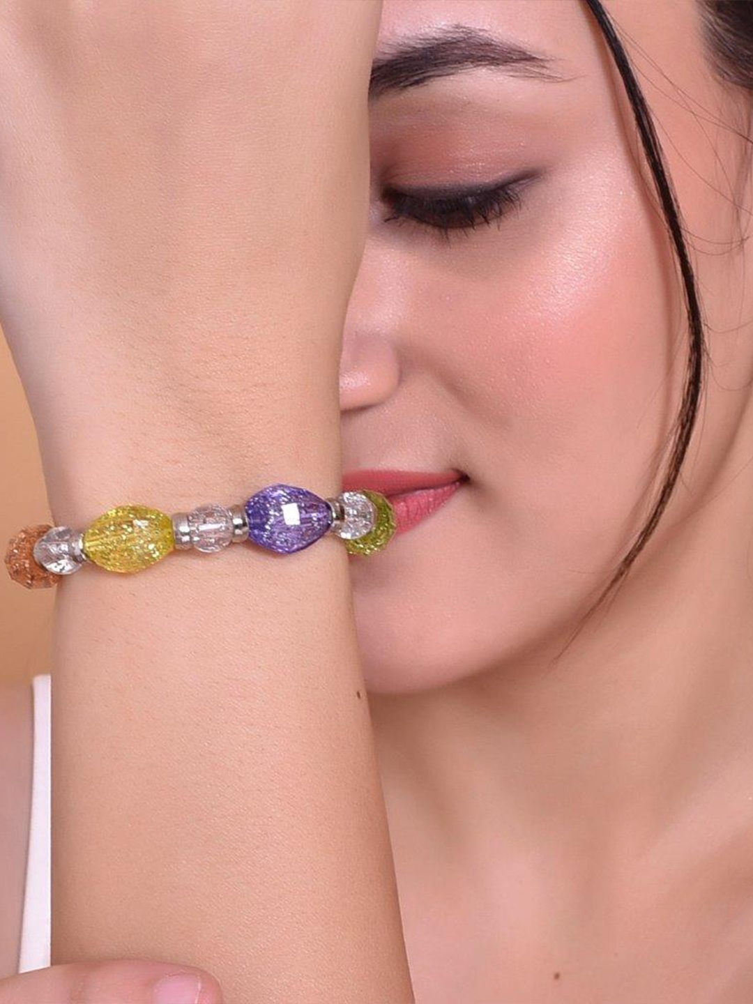 

VOJ Women Beaded Elasticated Bracelet, Blue