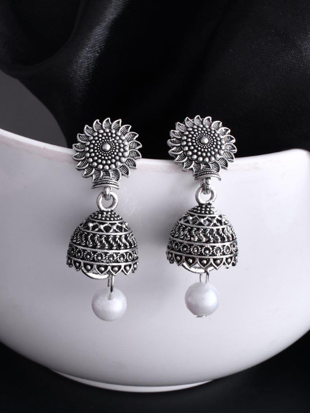 

VOJ Silver Plated Dome Shaped Jhumkas