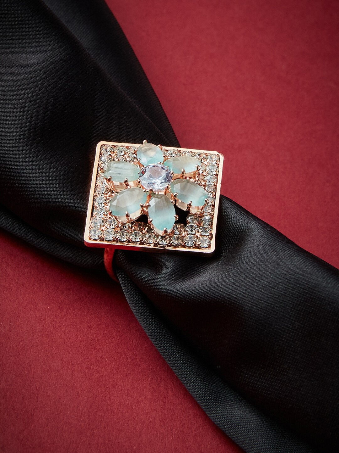 

ATIBELLE Rose Gold-Plated CZ-Studded Adjustable Finger Ring