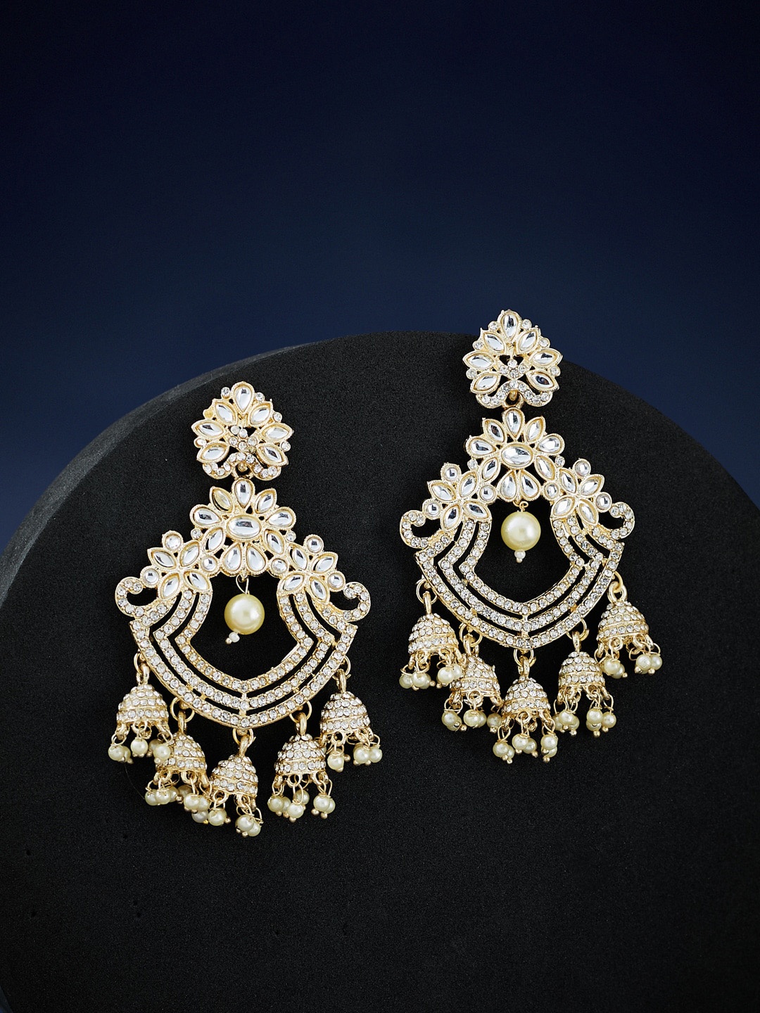 ATIBELLE Gold-Plated Kundan-Studded & Beaded Chandbalis
