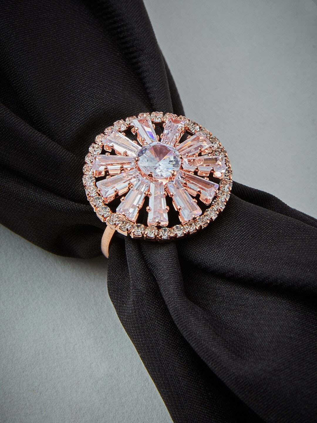 

ATIBELLE Rose Gold-Plated Stone-Studded Adjustable Finger Ring