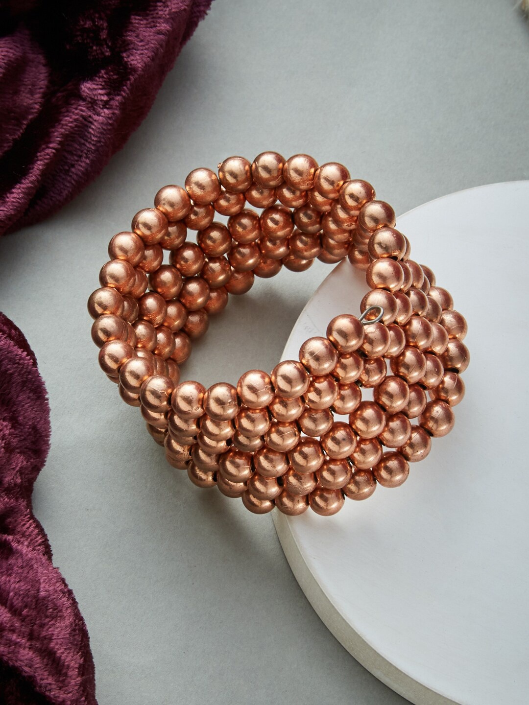 

ATIBELLE Copper Plated & Beaded Layered Adjustable Spiral Bangle Style Bracelet