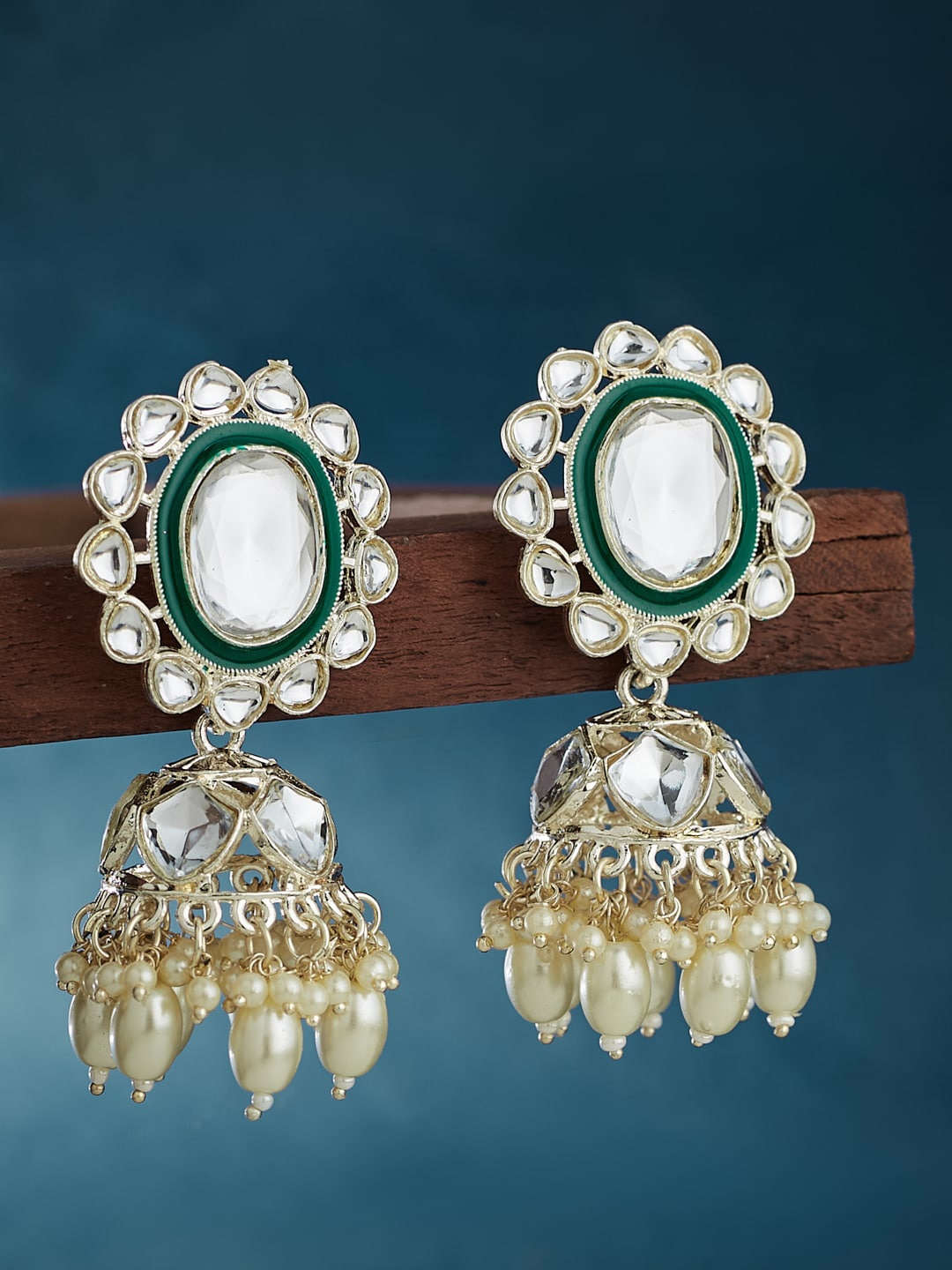 

ATIBELLE Gold Plated Kundan Jumkas